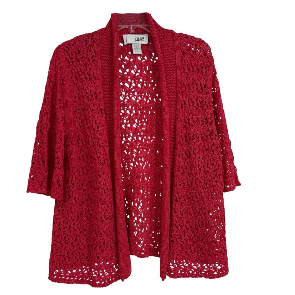 Joan Vass Women’s Pink Dolman Open Front Cardigan Sweater Size 1X Open Knit